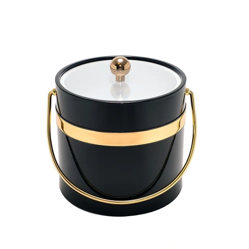 3qt Black with Gold Band Ice Bucket